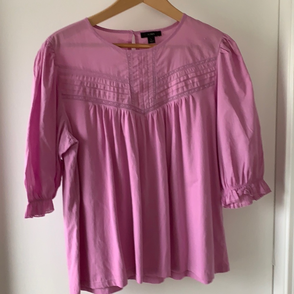 J Crew Puffed Sleeve Woven Lace Top L